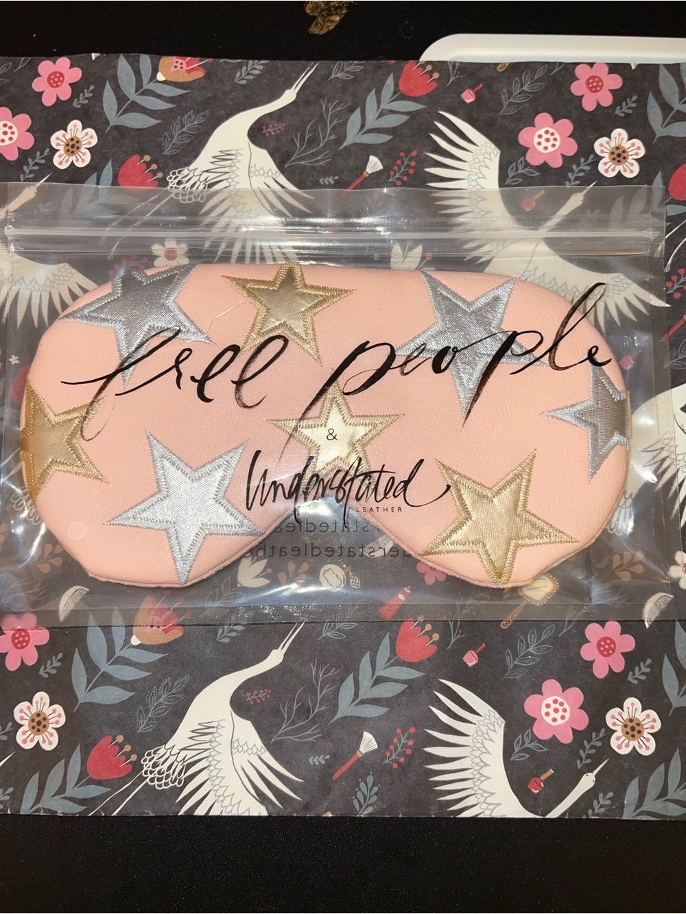 Free People Pink Star Embroidered Eye Mask